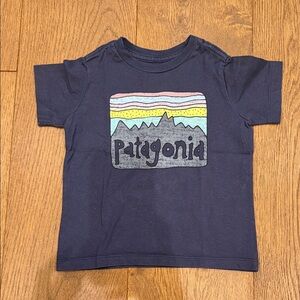Patagonia Kids Navy Tee with Multicolor Mountain Logo